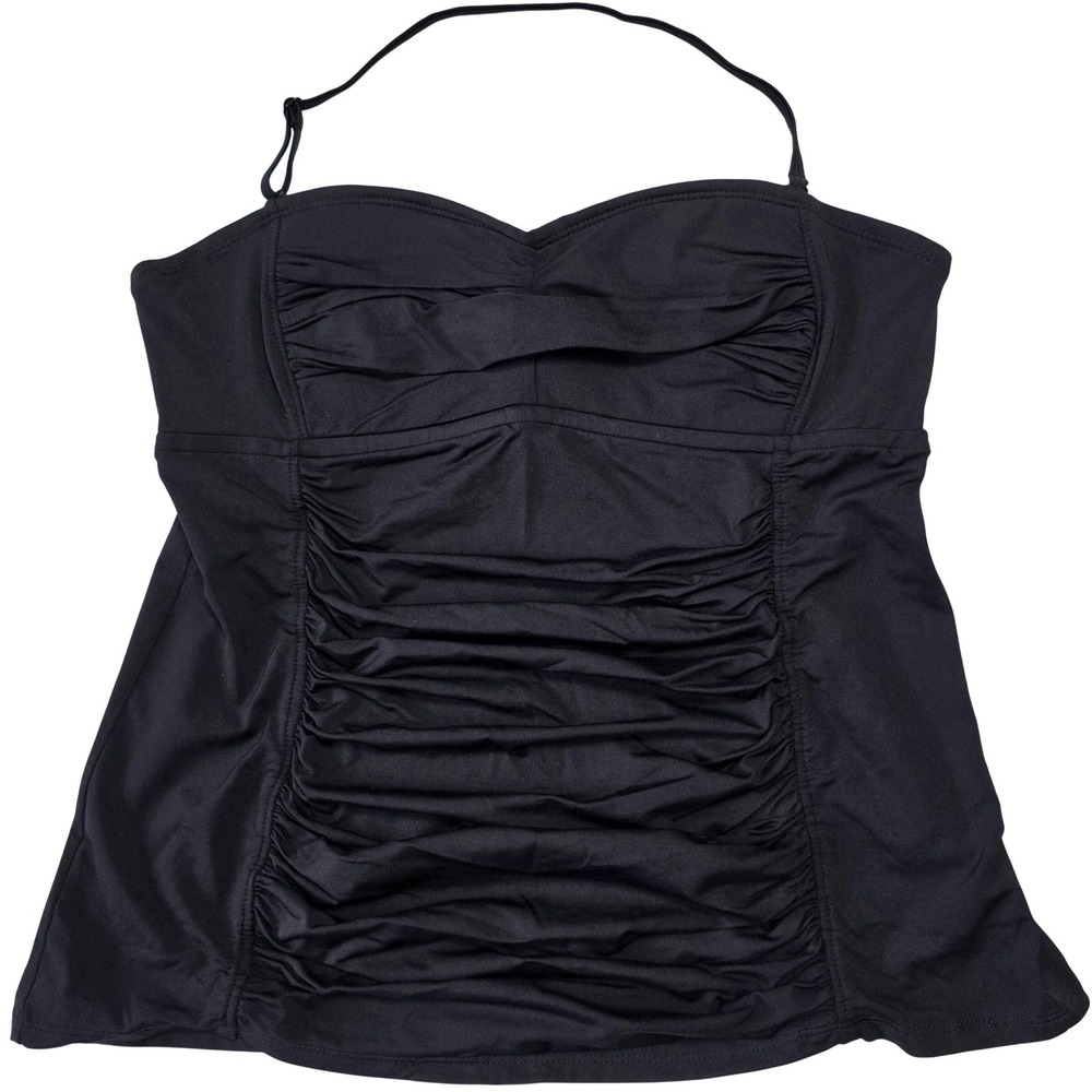 JCP Womens Size XL Tankini Swim Top Black Ruched Front Molded Cups Halter